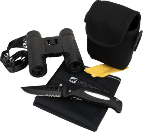Zestaw lornetka, bandana, nóż CROSSET Schwarzwolf